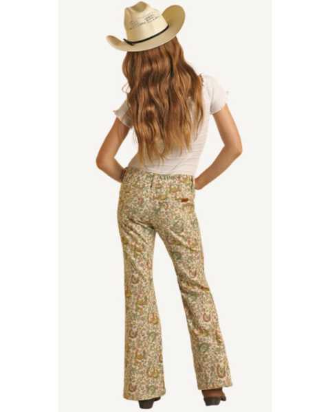 Image #2 - Rock & Roll Denim Girls' Floral Print Flare Stretch Denim Jeans , Beige, hi-res