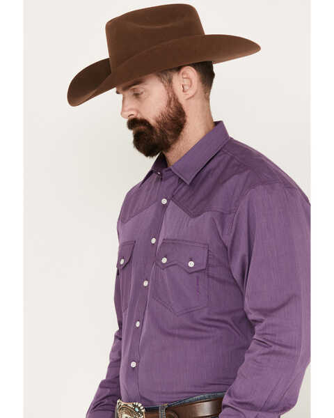 Image #2 - Resistol Men's Pinstripe Print Long Sleeve Button Down Western Shirt, Purple, hi-res