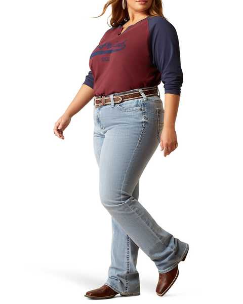 Image #1 - Ariat Women's R.E.A.L. Light Wash Mid Rise Kehlani Stretch Bootcut Jeans - Plus, Light Wash, hi-res