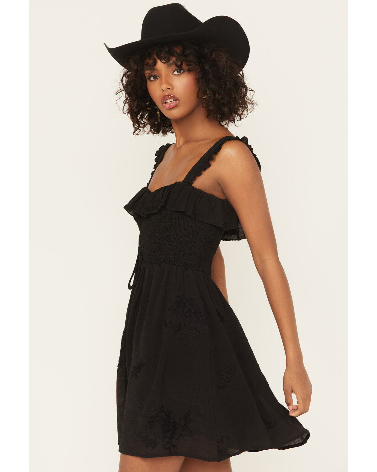 Image #2 - Wild Moss Women's Smocked Front Embroidered Mini Dress, Black, hi-res