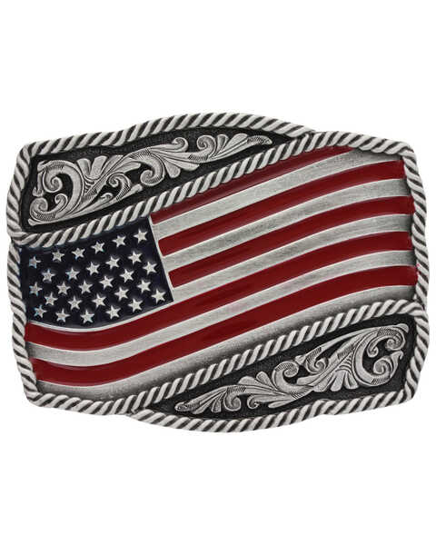 Montana Silversmiths Men's Classic Painted Waving Flag Buckle , Silver, hi-res