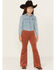 Rock & Roll Denim Girls' Corduroy Bargain Button Stretch Flare Jeans , Rust Copper, hi-res
