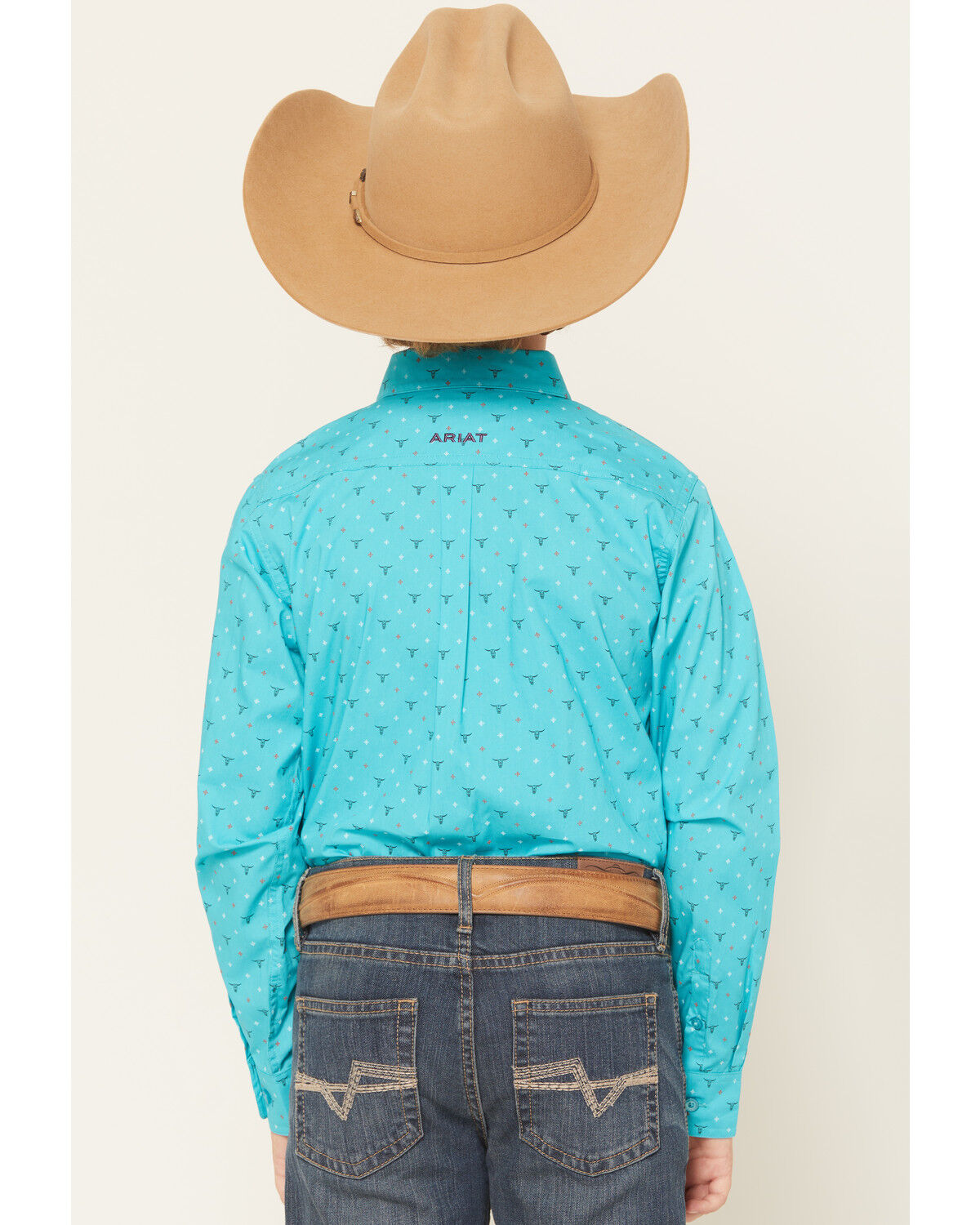 Image #4 - Ariat Boys' Steer Print Long Sleeve Button-Down Western Shirt, Blue, hi-res