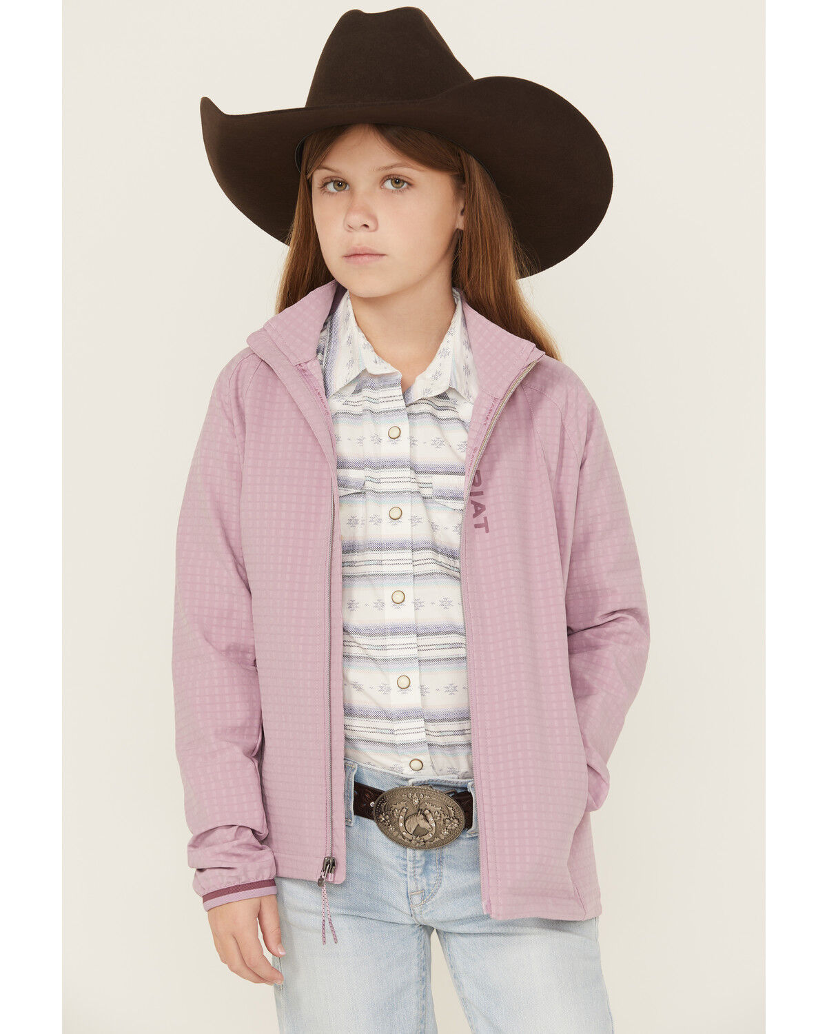 Image #1 - Ariat Girls' Solid Softshell Jacket, Lavender, hi-res