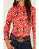Image #3 - Cruel Girl Girls' Conversation Print Long Sleeve Button-Down Western Shirt, Coral, hi-res