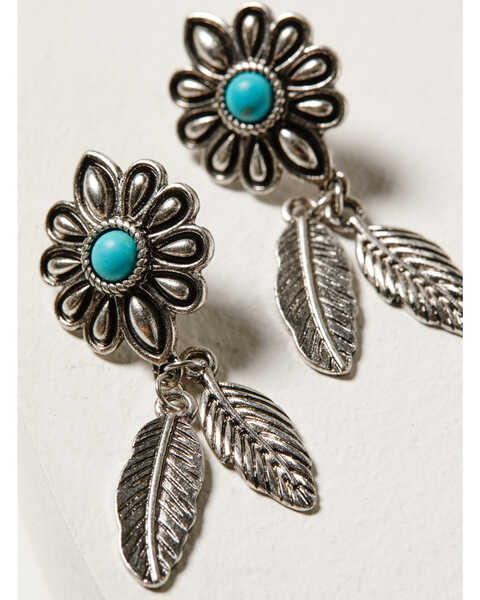 Image #2 - Shyanne Women's Desert Charm Flower & Feather Earrings, Silver, hi-res