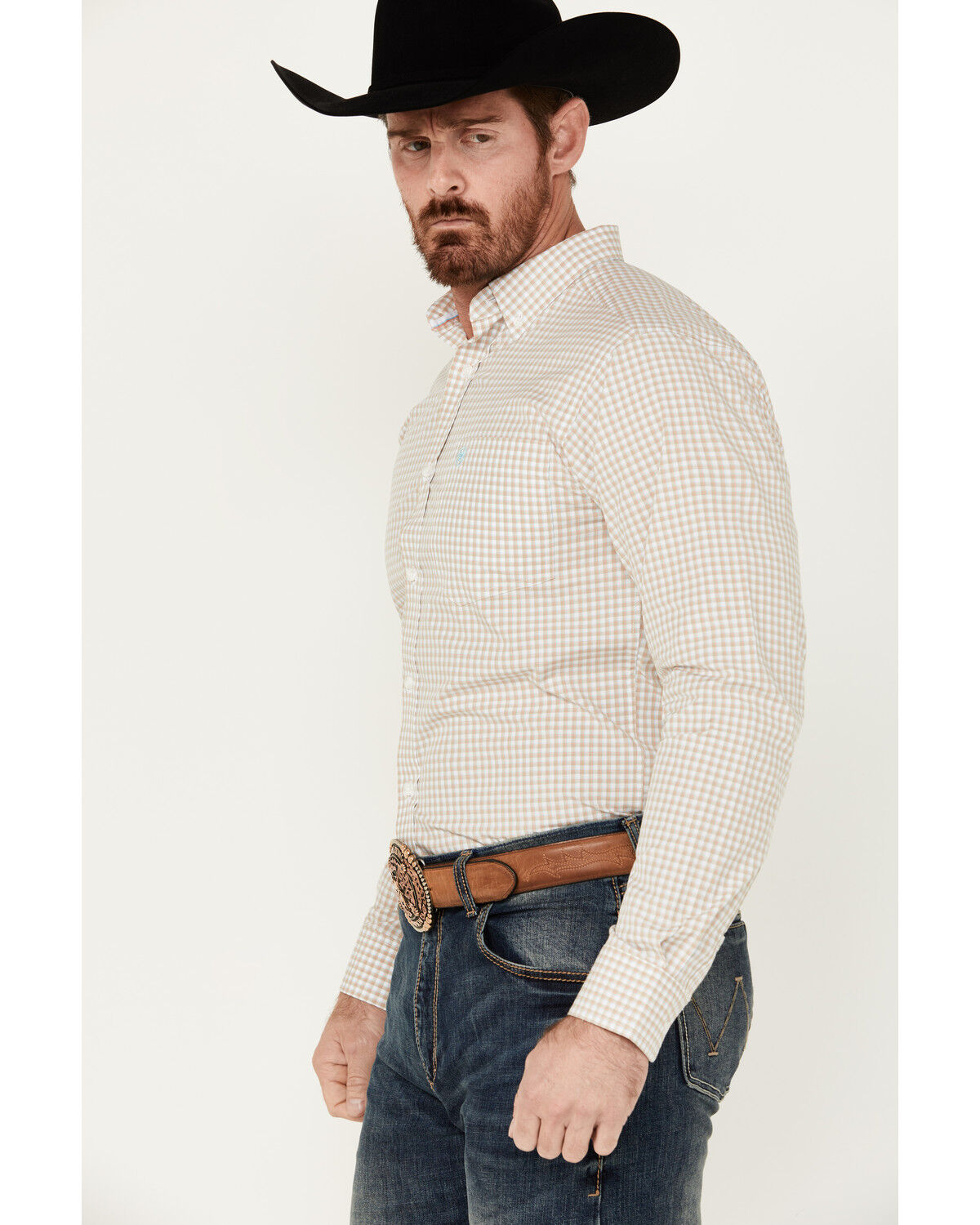 Image #2 - Ariat Men's Pro Series Kiernan Plaid Print Long Sleeve Button-Down Western Shirt, Beige, hi-res