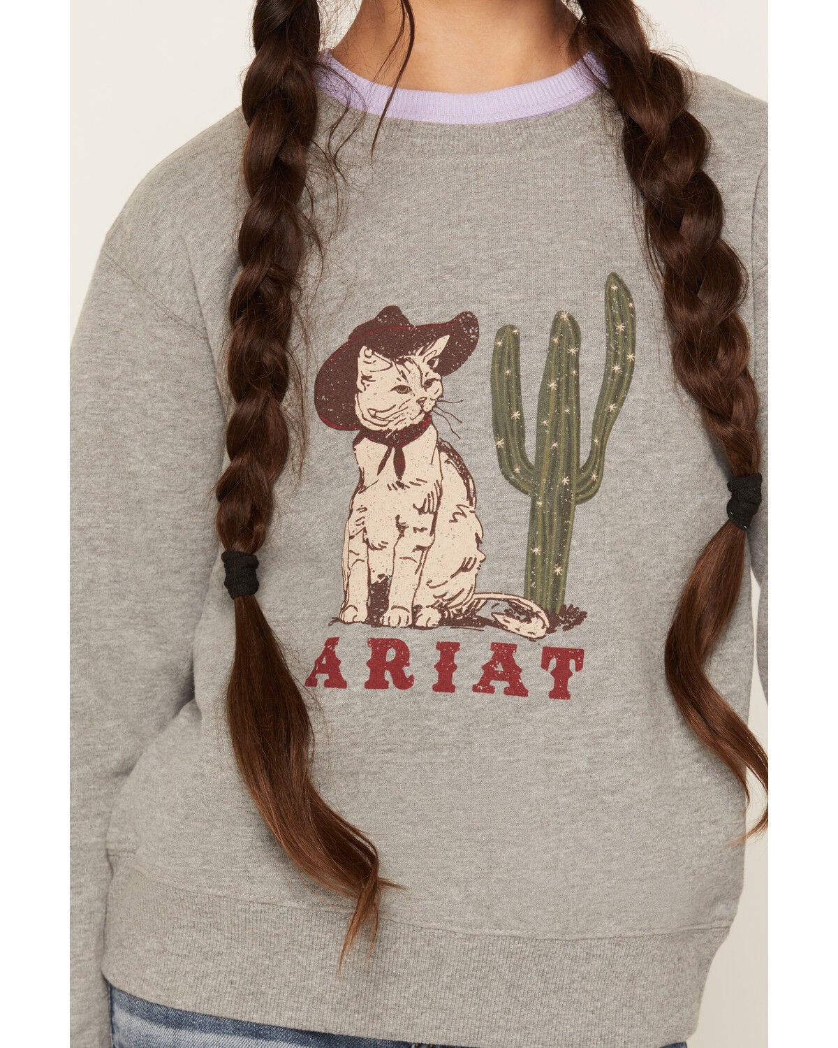 Image #3 - Ariat Girls' Sassy Cat Sweatshirt, Grey, hi-res