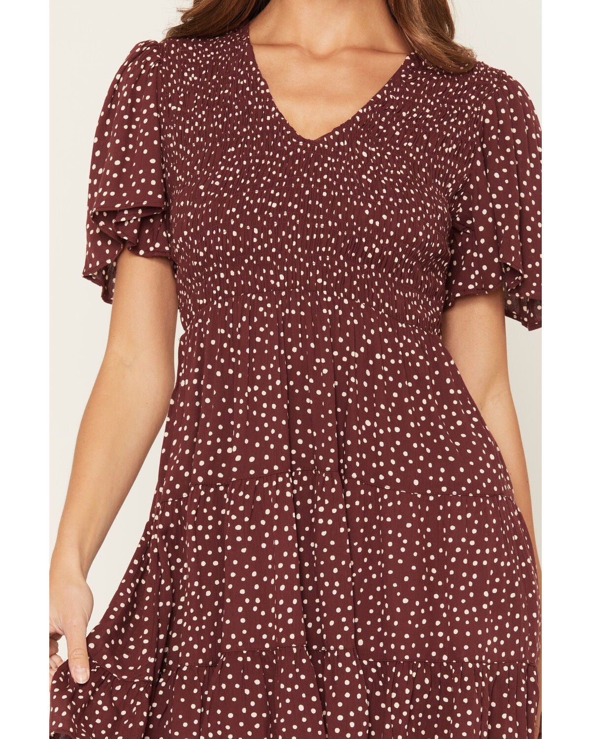 Image #3 - Angie Women's Polka Dot Flutter Sleeve Mini Dress, Brown, hi-res