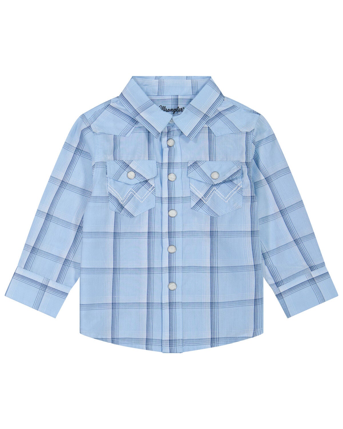 Image #1 - Wrangler Toddler Boys' Plaid Print Long Sleeve Snap Western Shirt, Blue, hi-res