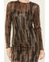 Image #3 - En Creme Women's Striped Mesh Long Sleeve Midi Dress, Brown, hi-res