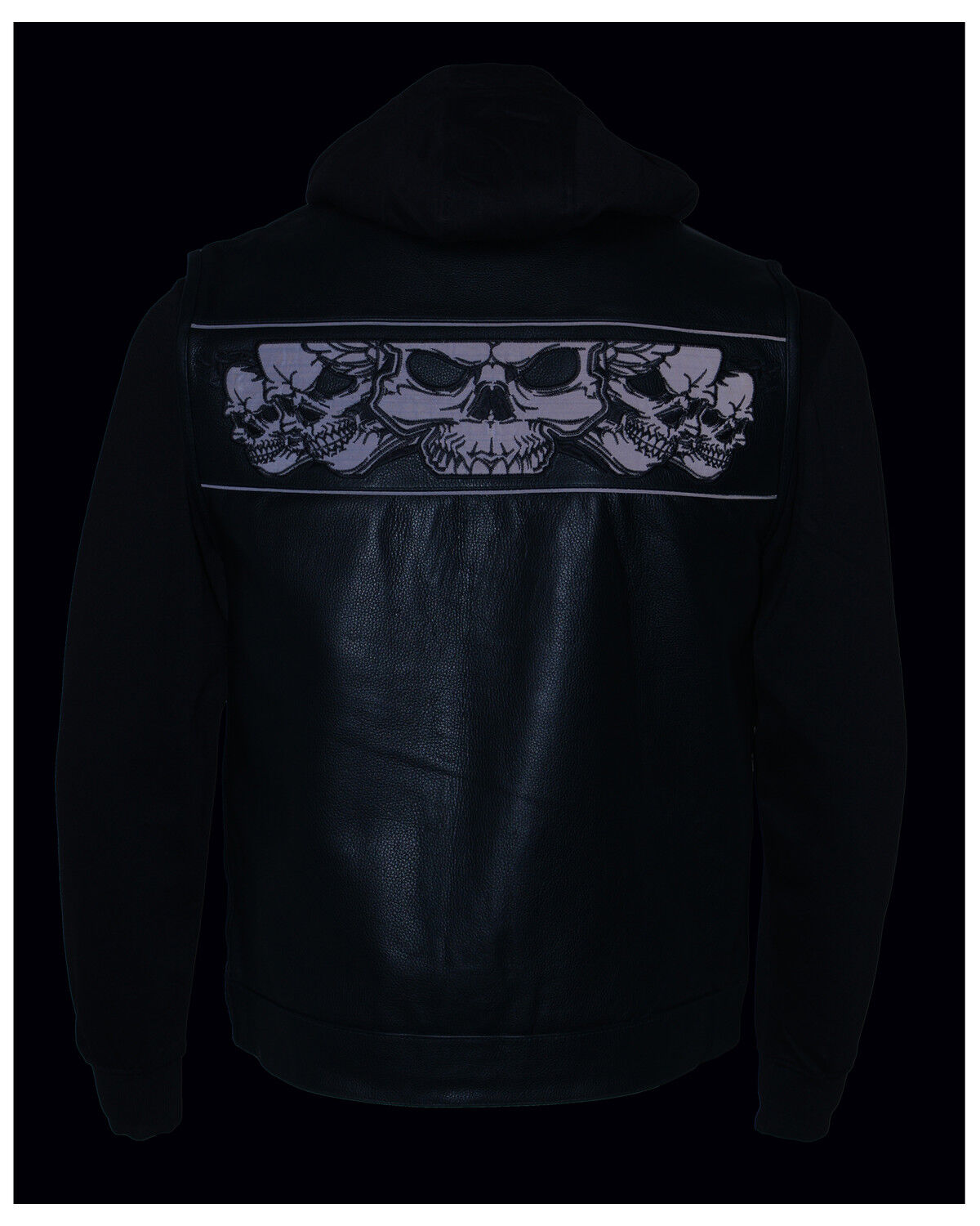 Image #5 - Milwaukee Leather Men's Leather Concealed Carry Vest with Reflective Skulls and Removeable Hoodie, Black, hi-res