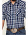 Image #3 - Ely Walker Men's Plaid Print Short Sleeve Pearl Snap Western Shirt, Navy, hi-res