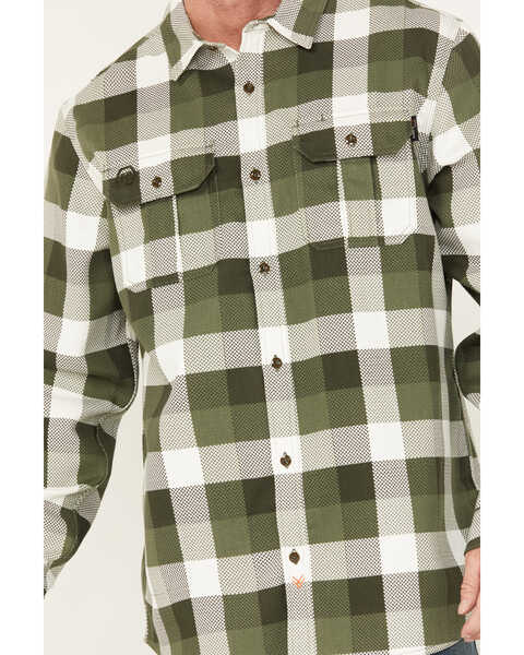 Image #3 - Hawx Men's FR Midweight Plaid Print Long Sleeve Button-Down Work Shirt - Big & Tall, Olive, hi-res