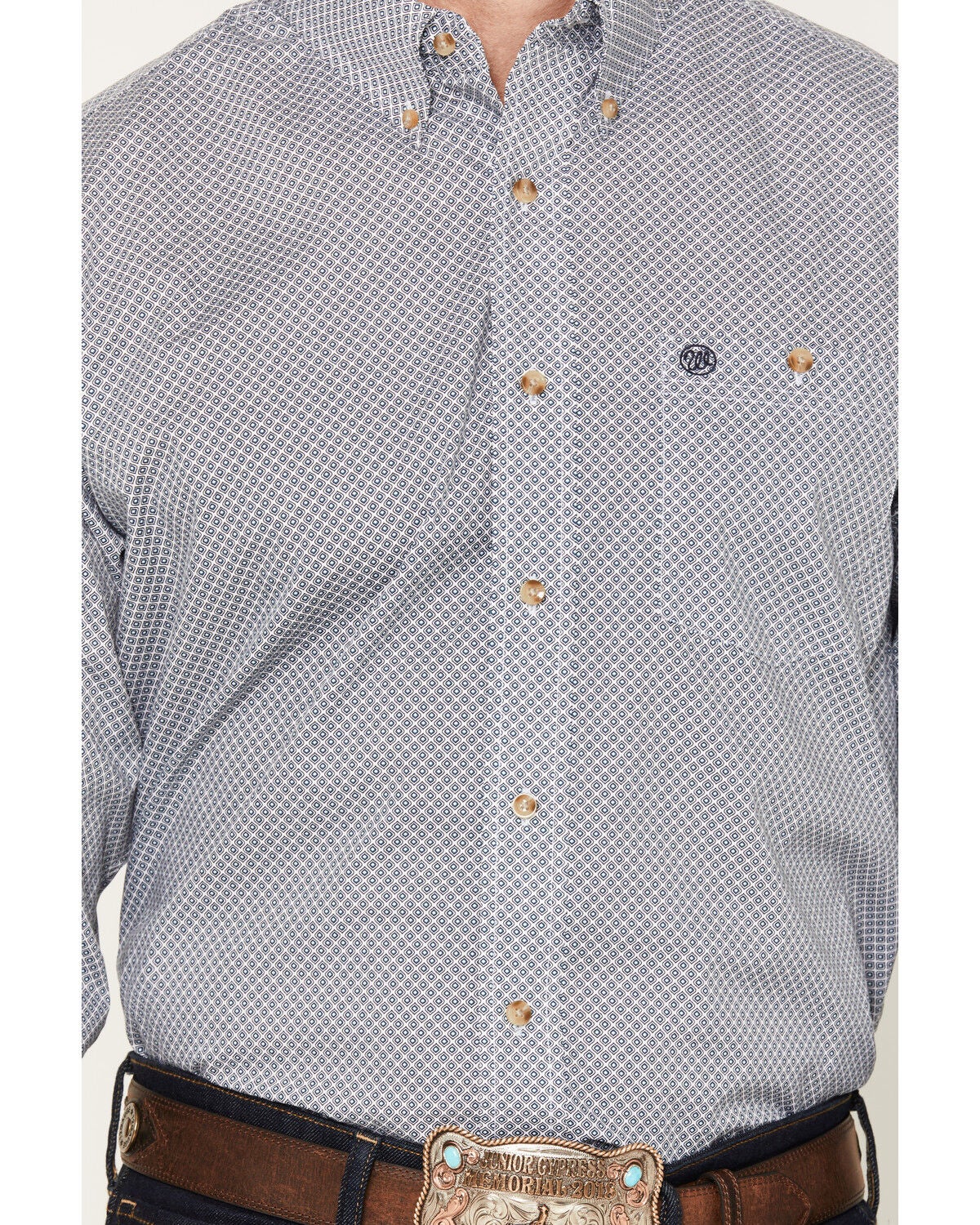 Image #3 - Wrangler Men's Geo Print Long Sleeve Button-Down Western Shirt - Tall, Teal, hi-res
