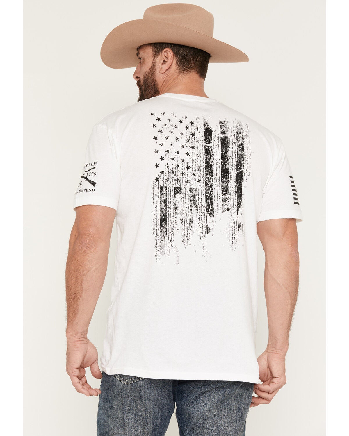 Image #1 - Grunt Style Men's 1776 Flag Short Sleeve Graphic T-Shirt, White, hi-res