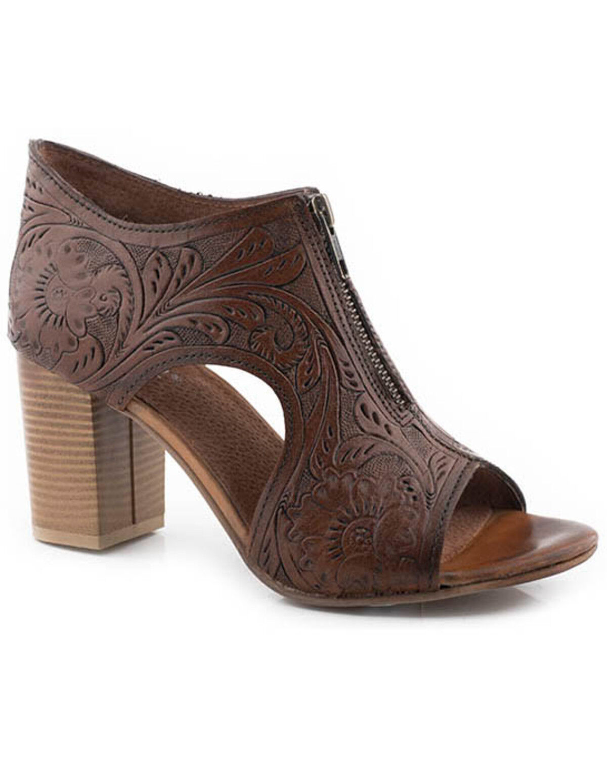Image #1 - Roper Women's Mika Tooled Sandals, Brown, hi-res
