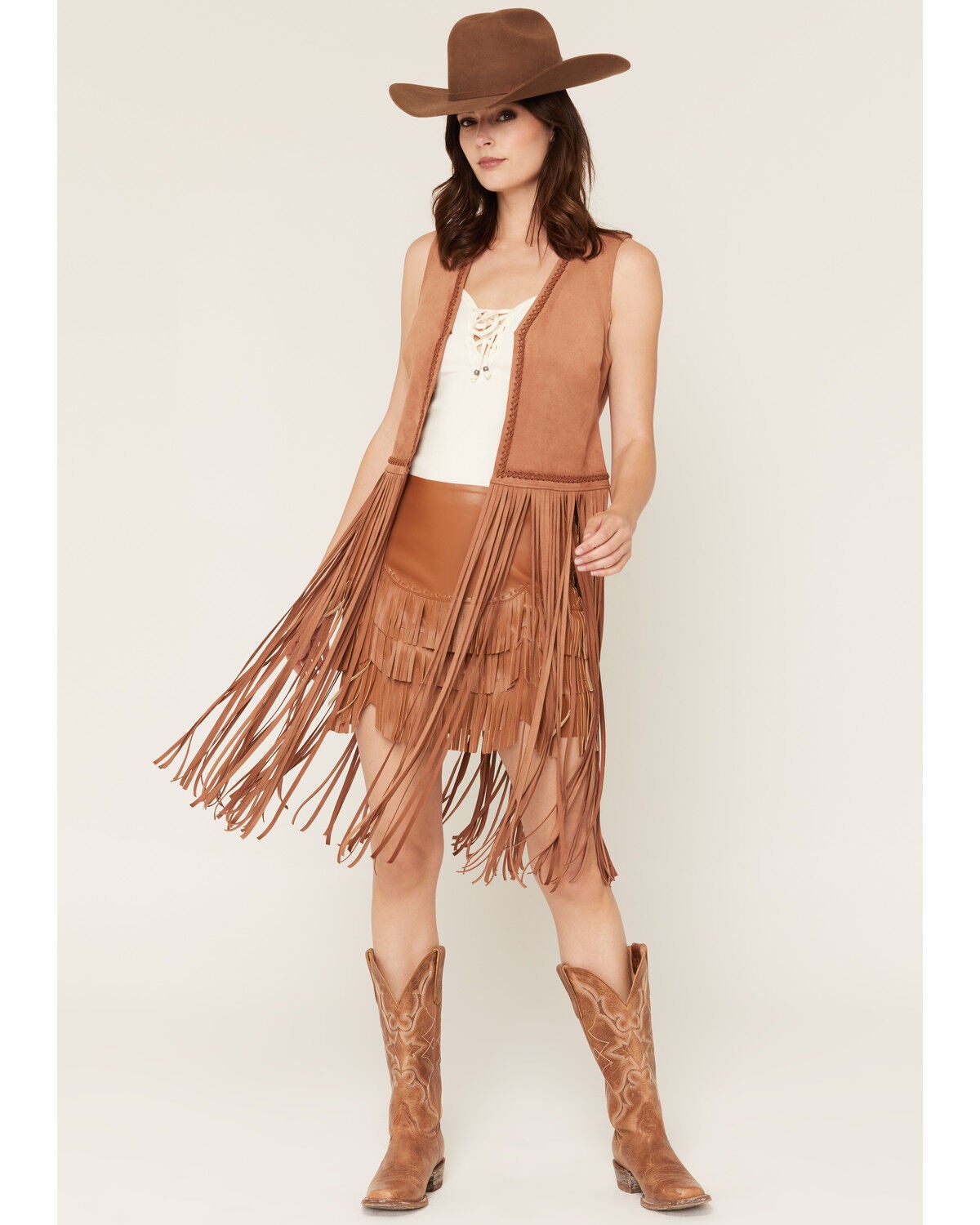 Image #1 - Idyllwind Women's Kirk Faux Suede Long Fringe Vest, Bark, hi-res