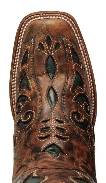 Corral Women's Cognac & Olive Inlay Cowgirl Boots - Square Toe, Cognac, hi-res