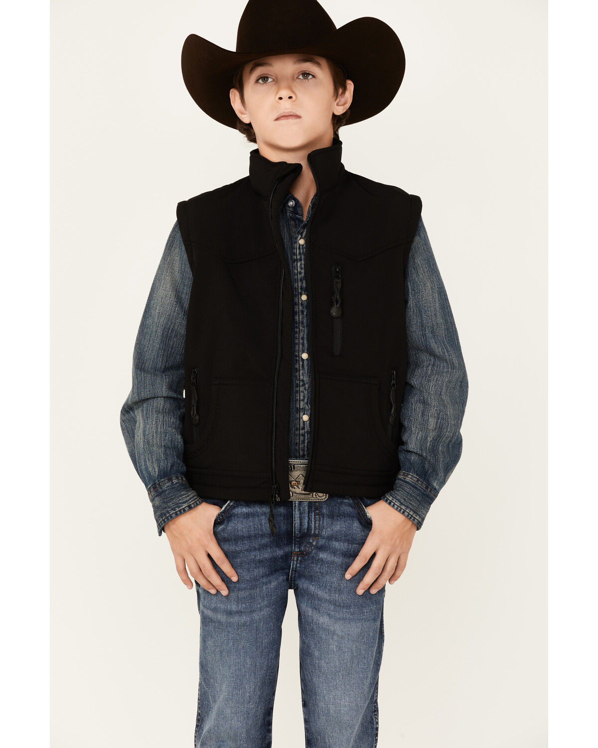 Image #1 - STS Ranchwear Boys' Black Youth Barrier Softshell Vest , , hi-res