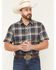 Image #1 - Cody James Men's High Plains Ranch Plaid Print Short Sleeve Button-Down Stretch Western Shirt, Navy, hi-res
