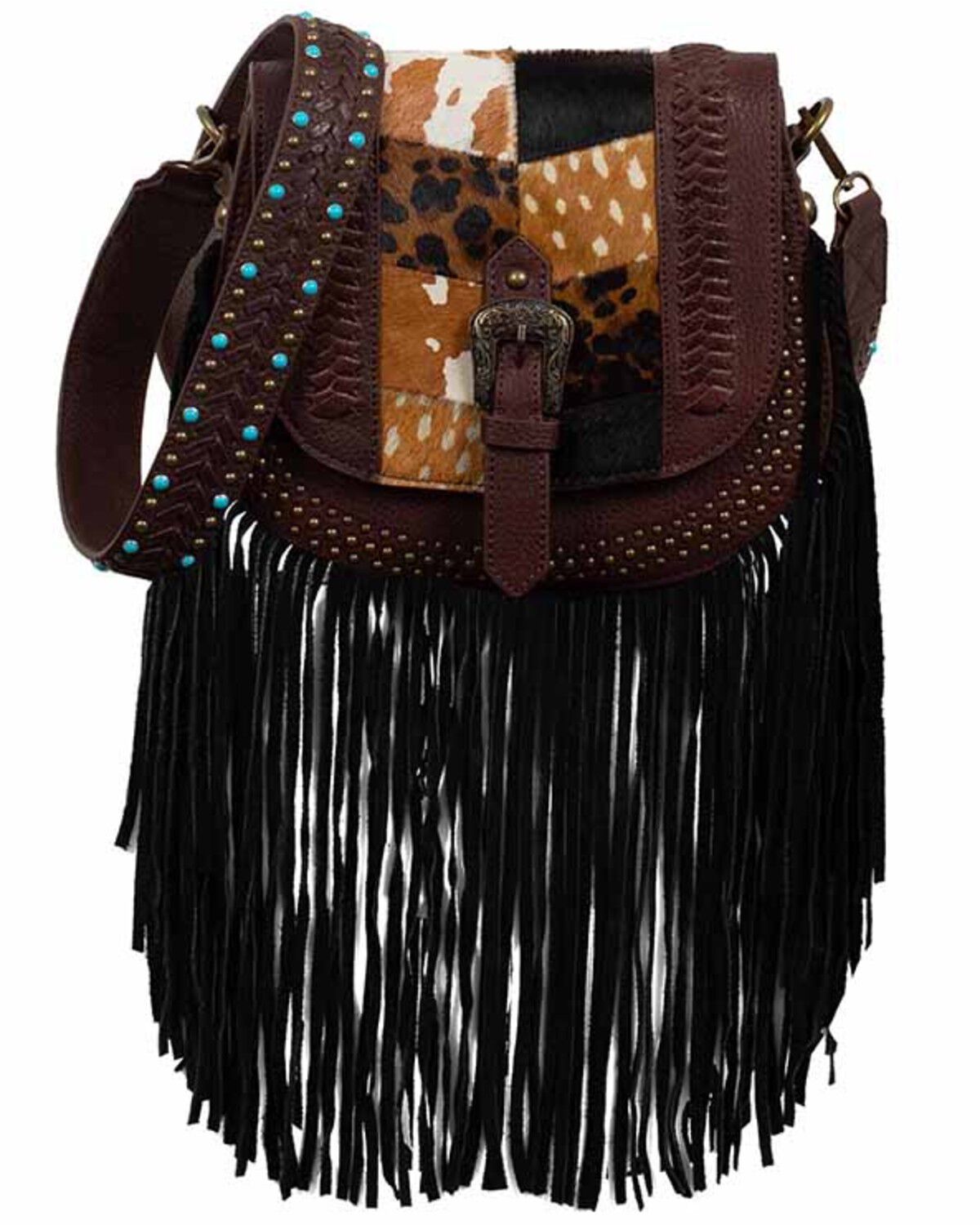 Image #1 - Scully Women's Patchwork Fringe Crossbody Bag, Brown, hi-res