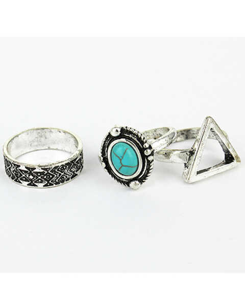 Shyanne Women's Silver & Turquoise Stone Triangle 3-piece Ring Set, Silver, hi-res