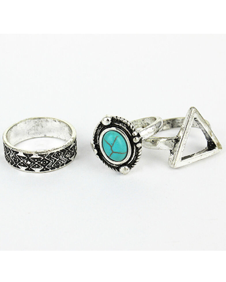Shyanne Women's Silver & Turquoise Stone Triangle 3-piece Ring Set, Silver, hi-res