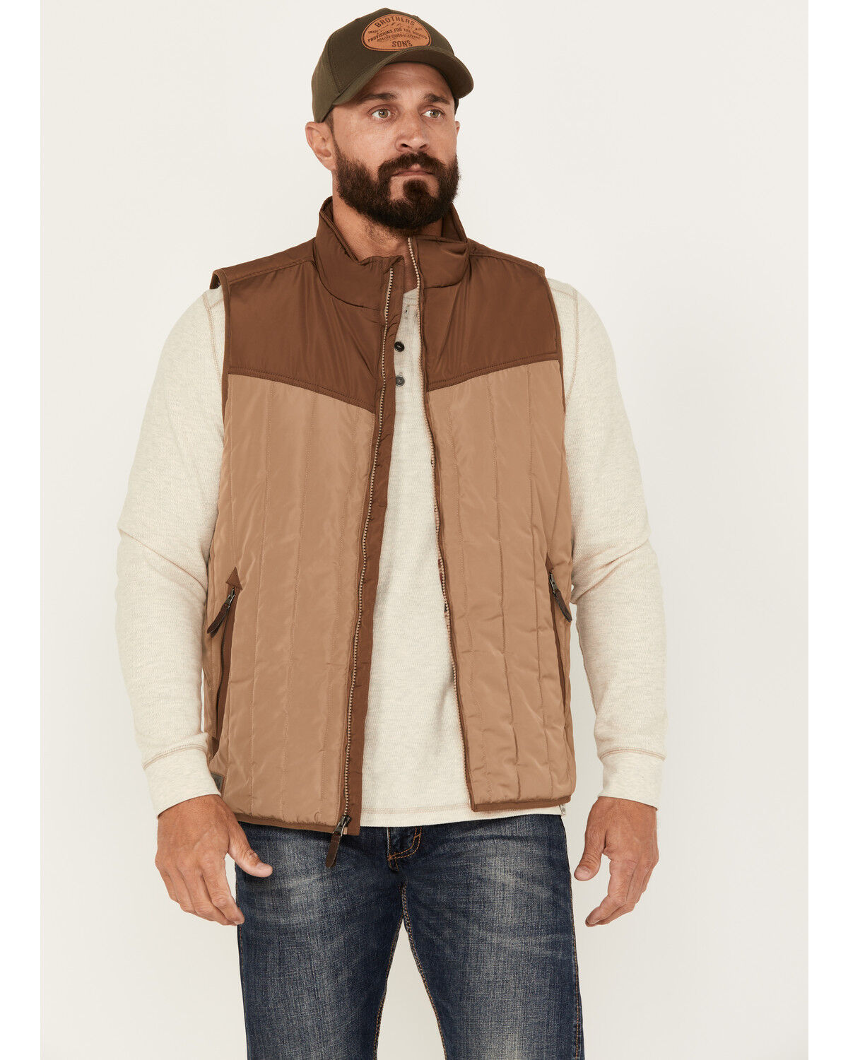Image #1 - Moonshine Spirit Men's Southwestern Print Lined Puffer Vest, Oatmeal, hi-res