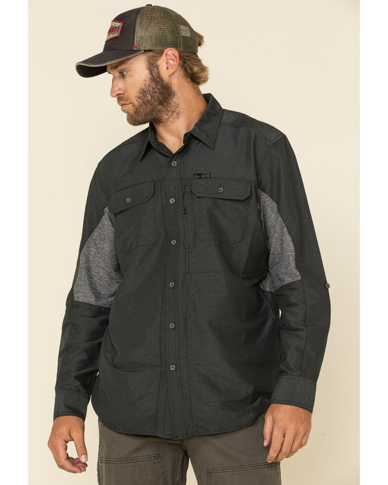 ATG By Wrangler Men's Black Solid Mix Material Long Sleeve Western Shirt , Black, hi-res