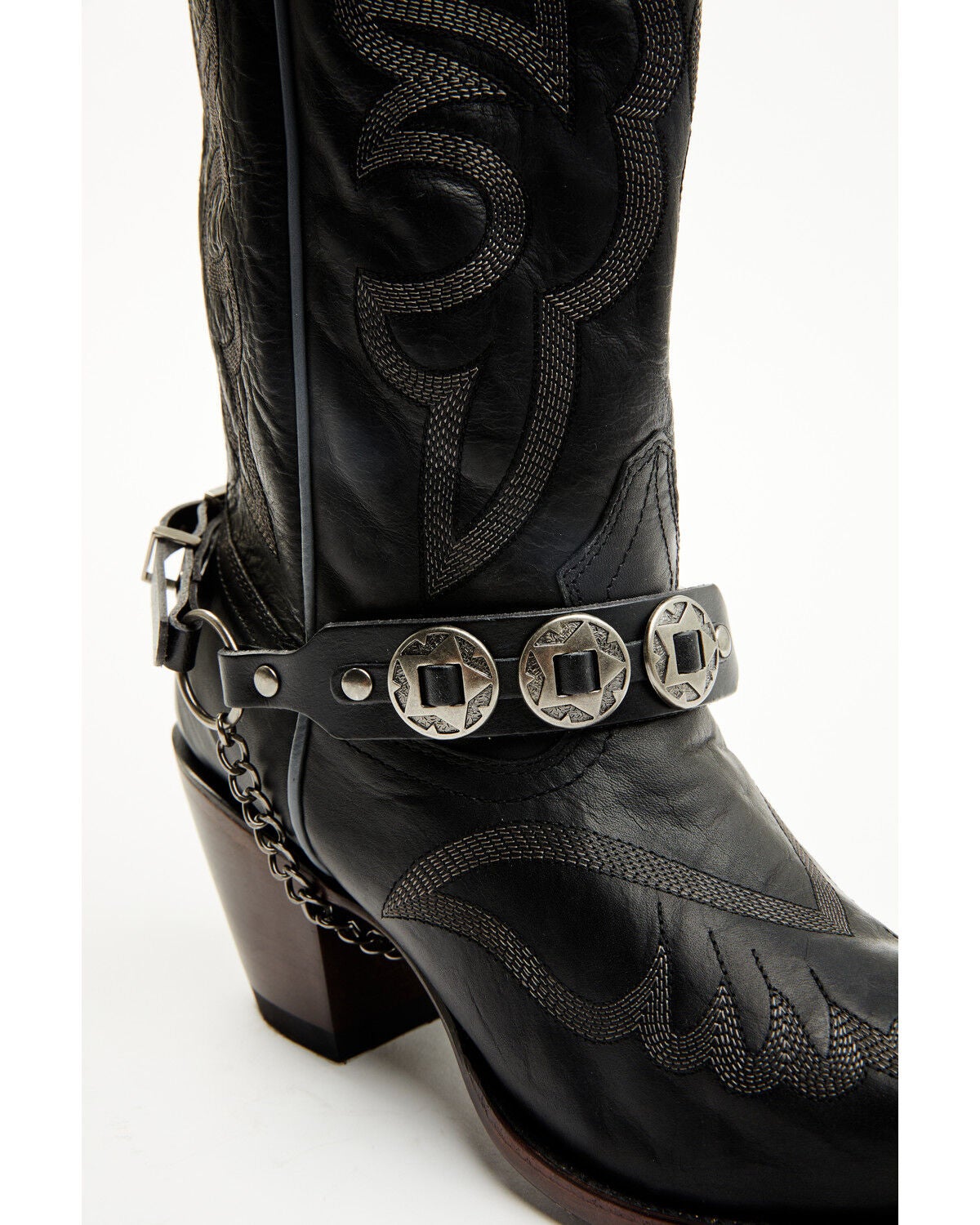 Shyanne Women's Leather and Concho Boot Bracelet, Black, hi-res
