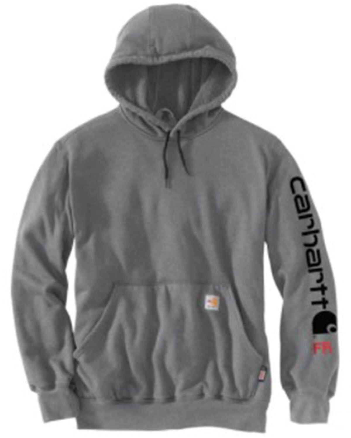 Image #2 - Carhartt Men's FR Solid Force Midweight Signature Logo Hooded Work Sweatshirt, Grey, hi-res