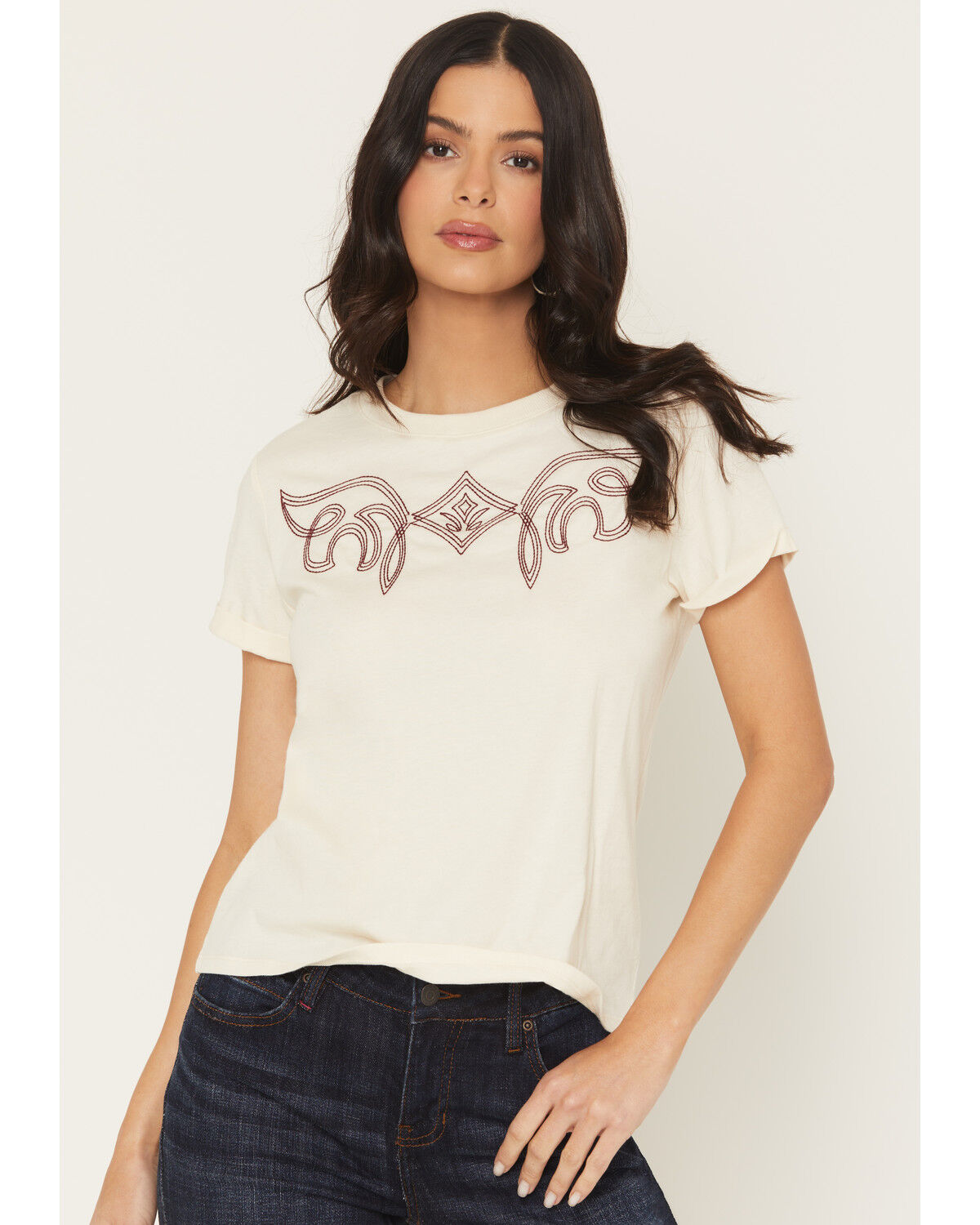 Image #1 - Idyllwind Women's Warren Boot Stitch Short Sleeve Tee, Cream, hi-res