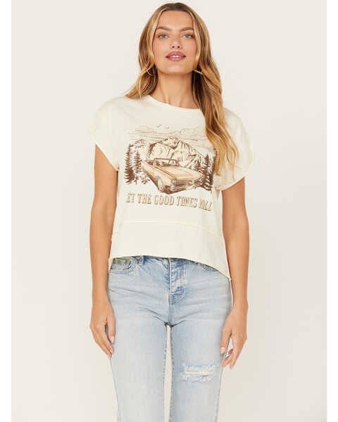 Image #1 - Cleo + Wolf Women's Let The Good Times Roll Seamed Short Sleeve Graphic Tee, Cream, hi-res