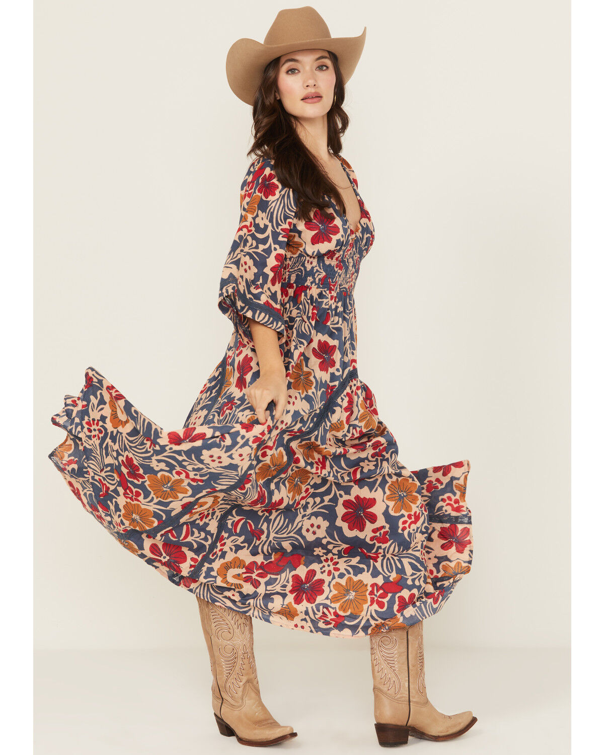 Image #1 - Free People Women's Dixie Floral Print Maxi Dress, Indigo, hi-res