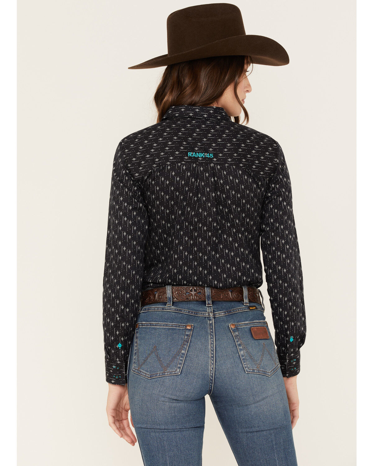 Image #4 - RANK 45® Women's Print Long Sleeve Stretch Snap Riding Shirt, Black, hi-res