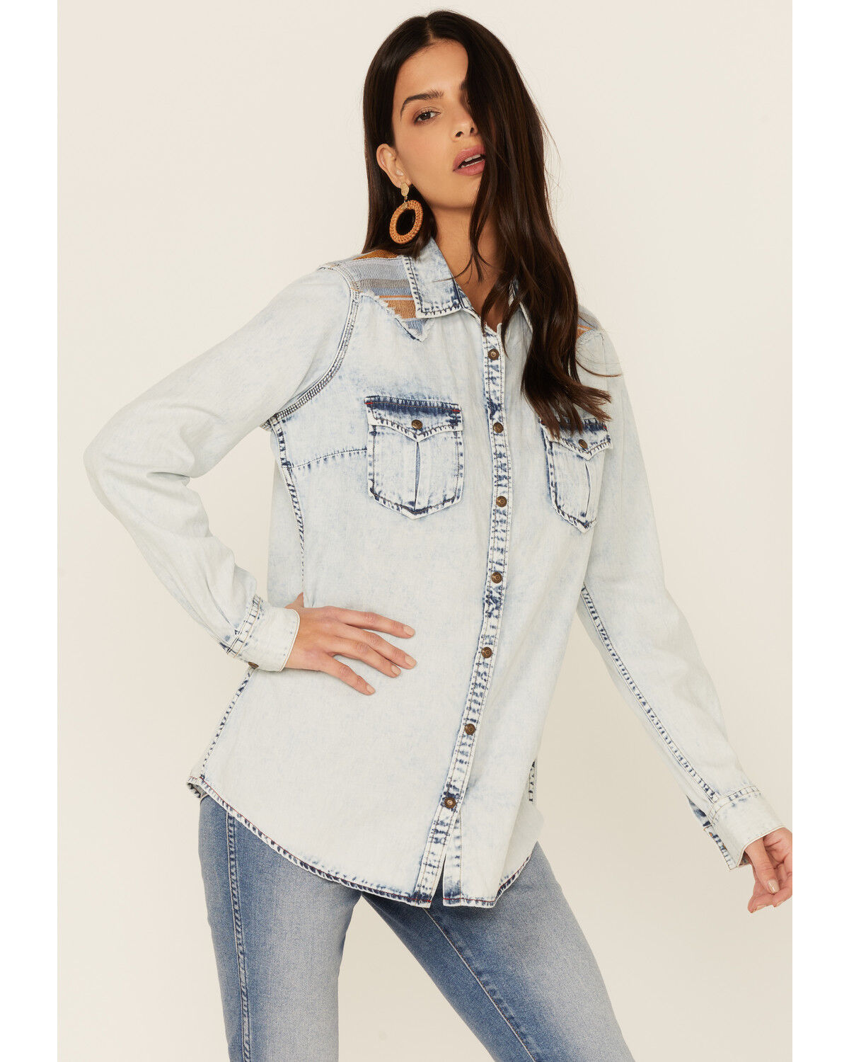 Image #1 - RRR Women's Southwestern Yokes Denim Shirt, Blue, hi-res