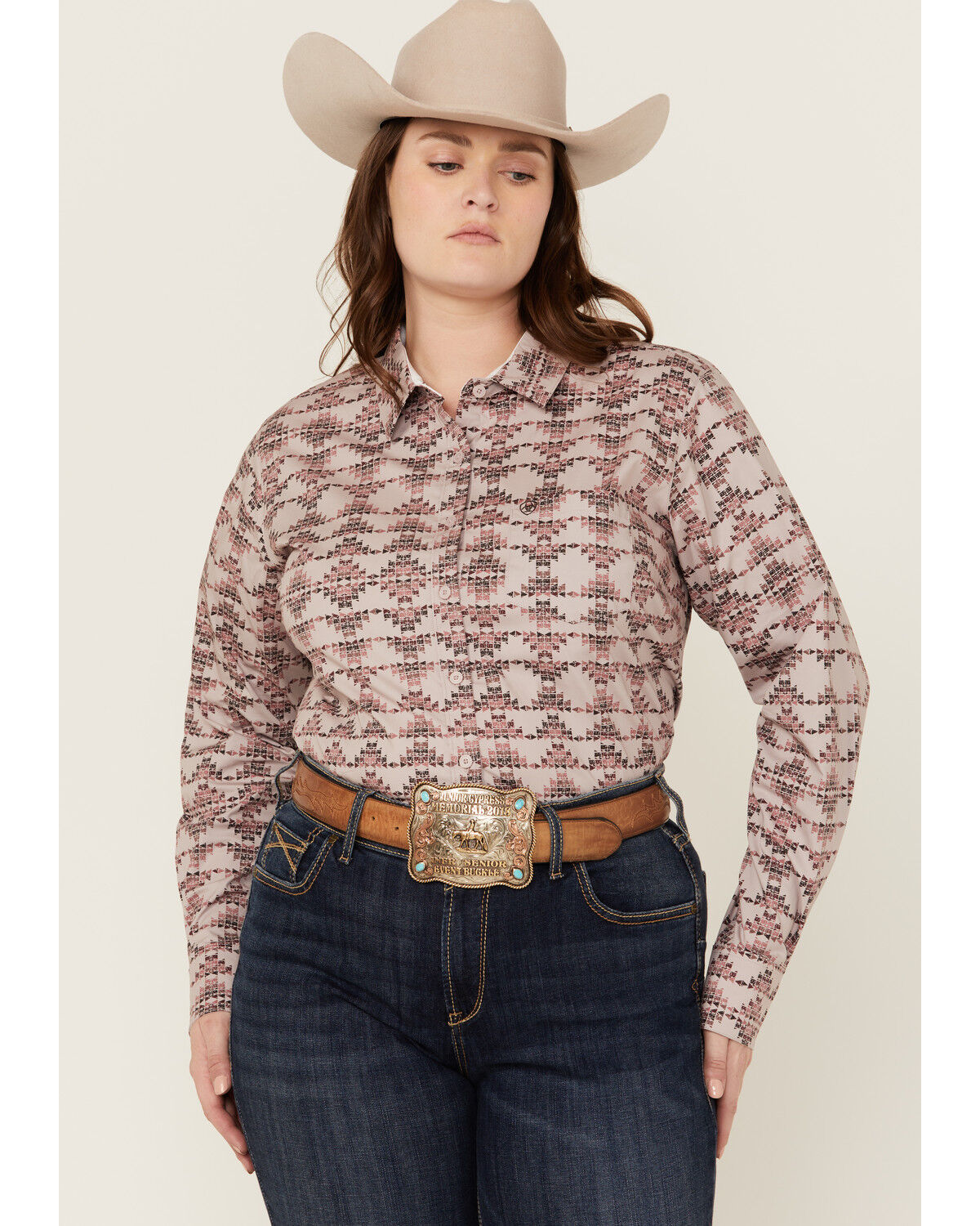 Image #1 - Ariat Women's Kirby Southwestern Print Long Sleeve Button-Down Stretch Western Shirt - Plus, Multi, hi-res