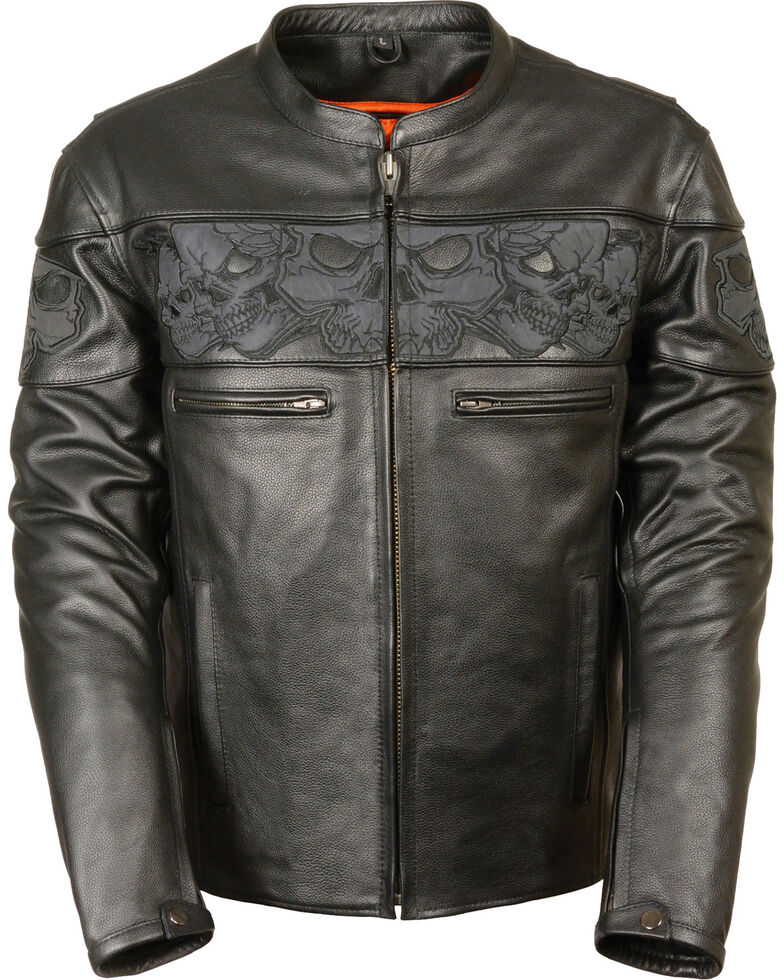 Milwaukee Leather Men's Reflective Skull Crossover Scooter Jacket, Black, hi-res