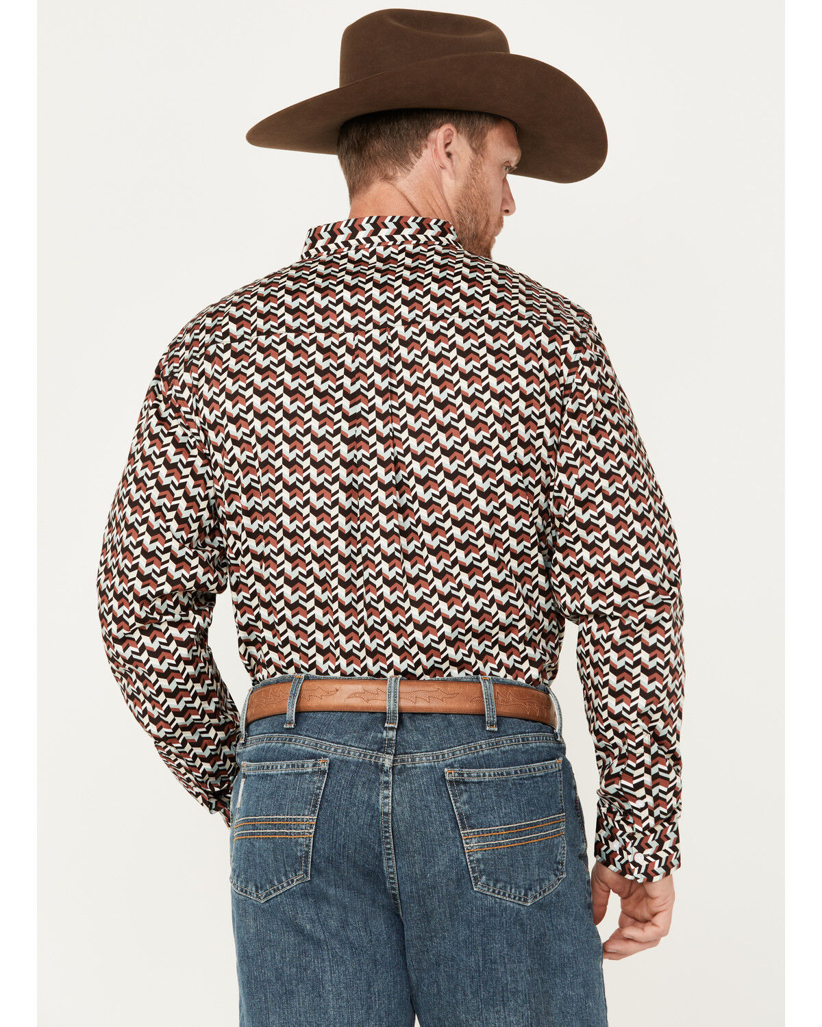Image #4 - RANK 45® Men's Chevron Geo Print Long Sleeve Button-Down Stretch Western Shirt, Sage, hi-res