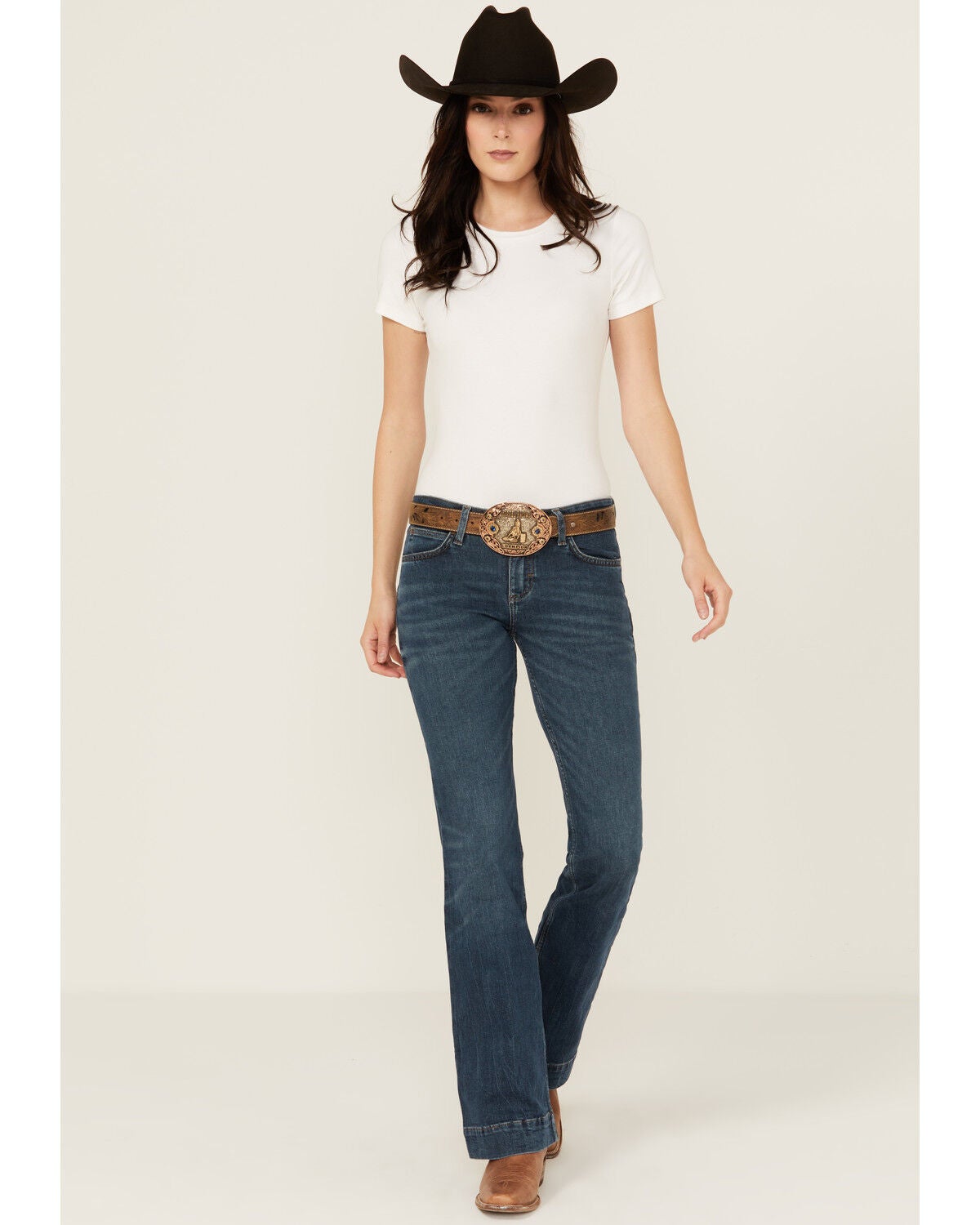 Wrangler Retro Women's Jana Dark Wash Mid Rise Mae Trouser Jeans, Dark Wash, hi-res