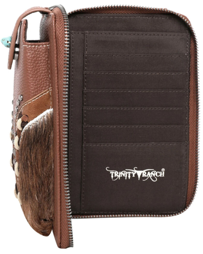 Trinity Ranch Women's Western Cowhide Mini Crossbody Cell Phone Bag, Brown, hi-res