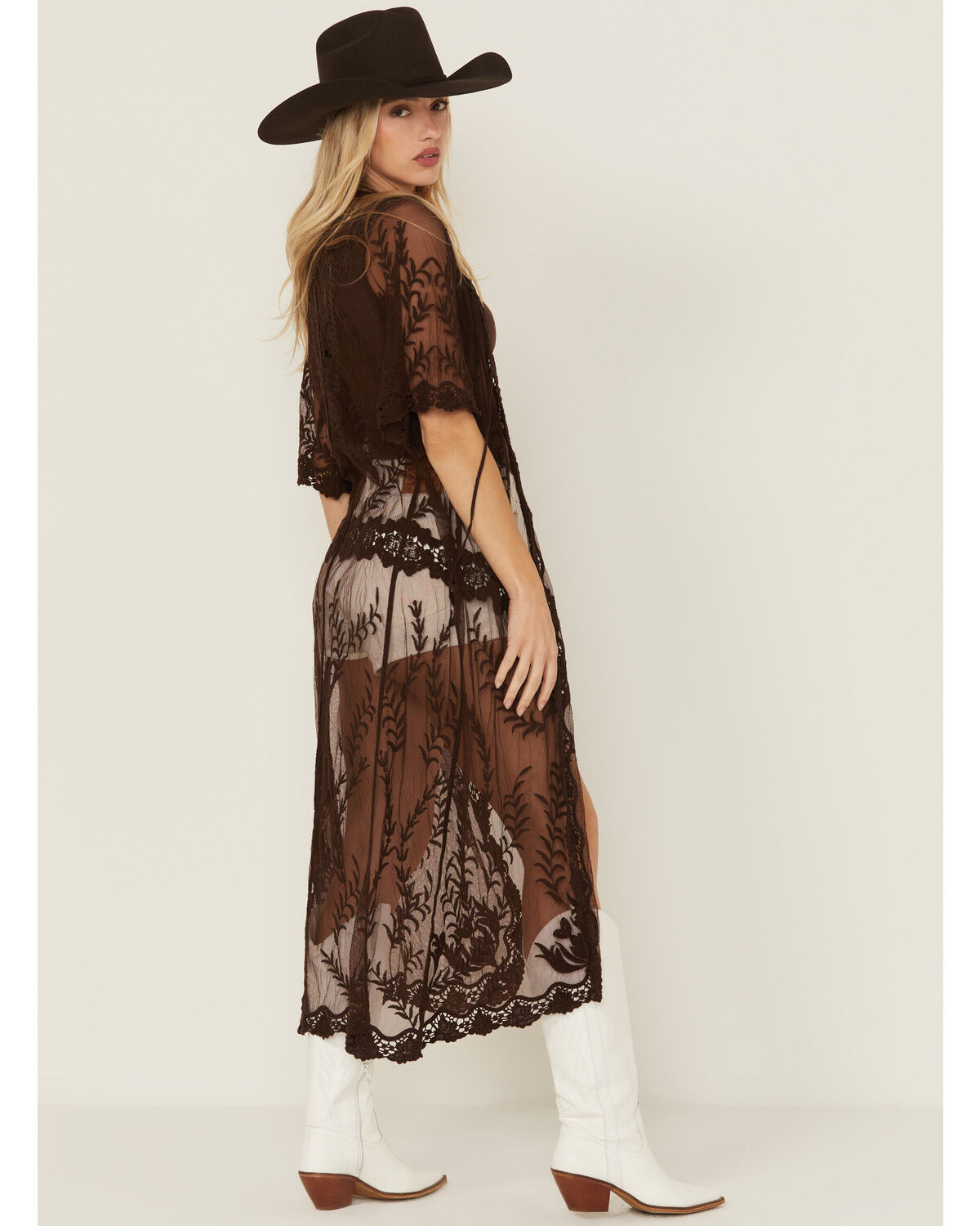 Image #4 - Shyanne Women's Embroidered Mesh Kimono, Dark Brown, hi-res
