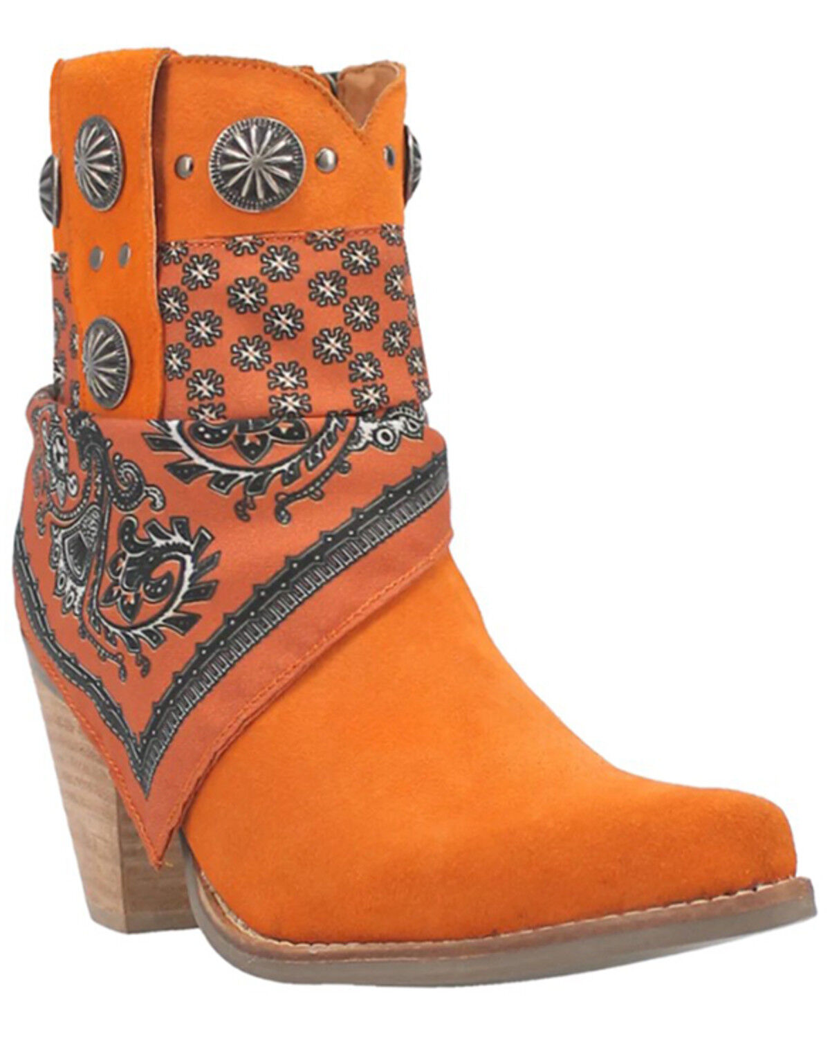 Image #1 - Dingo Women's Suede Bandida Western Booties - Round Toe, Orange, hi-res