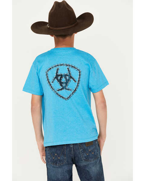 Image #4 - Ariat Boys' Wire Logo Short Sleeve Graphic T-Shirt , Blue, hi-res