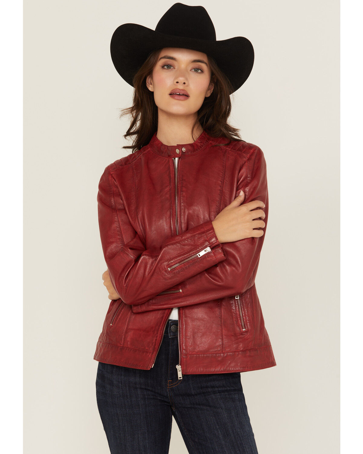 Image #1 - Scully Women's Leather Racing Jacket, Red, hi-res