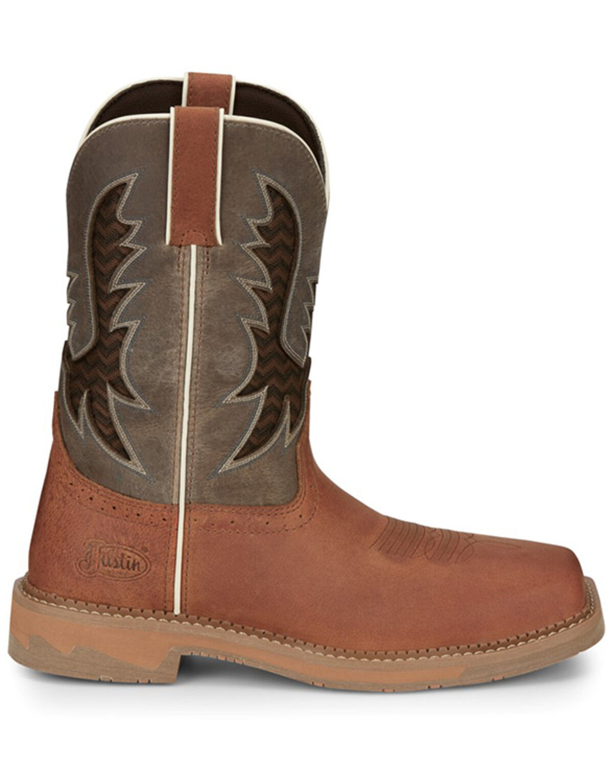 Image #2 - Justin Men's Bolt Redwood Pull On Soft Work Boots - Square Toe, Brown, hi-res