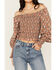 Rock & Roll Denim Women's Smocked Off The Shoulder Long Sleeve Top, Multi, hi-res