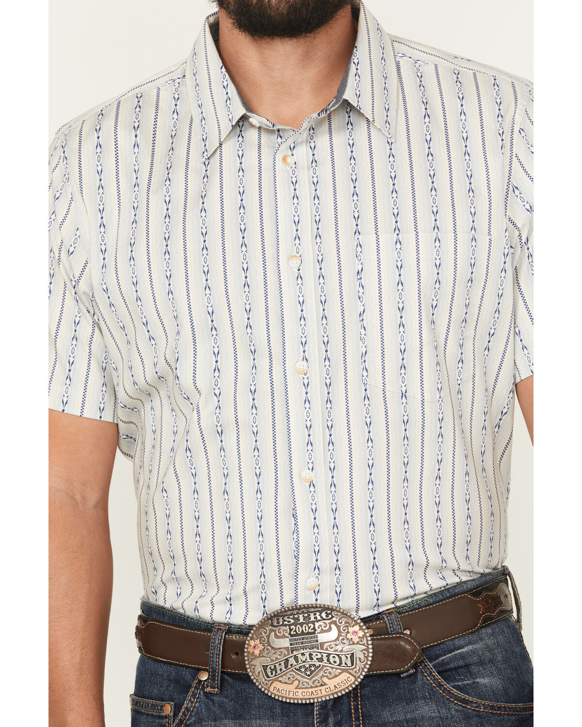 Image #3 - Cody James Men's Wild West Rhythms Southwestern Striped Short Sleeve Button-Down Stretch Western Shirt, Tan, hi-res