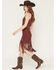 Image #2 - Rock & Roll Denim Women's Faux Suede Fringe Belted Sleeveless Midi Dress, Wine, hi-res